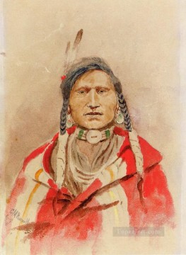 portrait Tableau Peinture - Portrait d’un Indien indien Charles Marion Russell